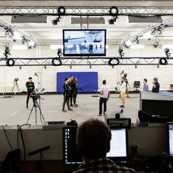 Motion Capture actors on stage at the Ubisoft Toronto performance capture studio